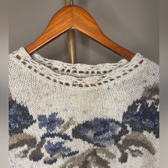 Vintage Weekend Edition Cable Knit Floral Sweater Cottagecore Embroidered Small - Picture 4 of 8